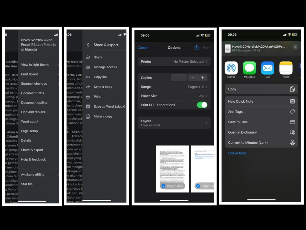 Saving Google Doc as PDF on iPhone
