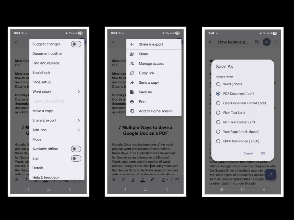 Saving Google Doc as PDF on Android