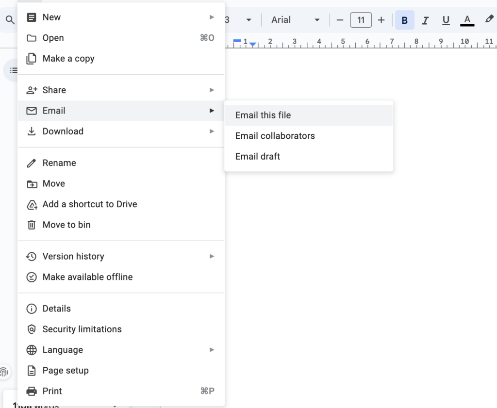 Save Google Doc using Email