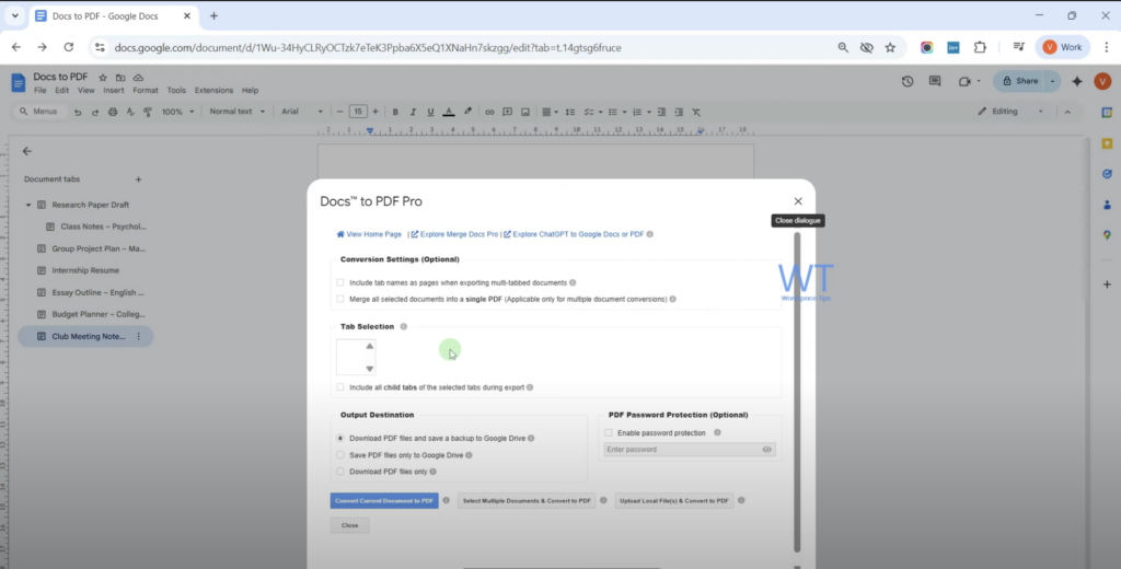 Saving Google Doc to PDF using Plug-in