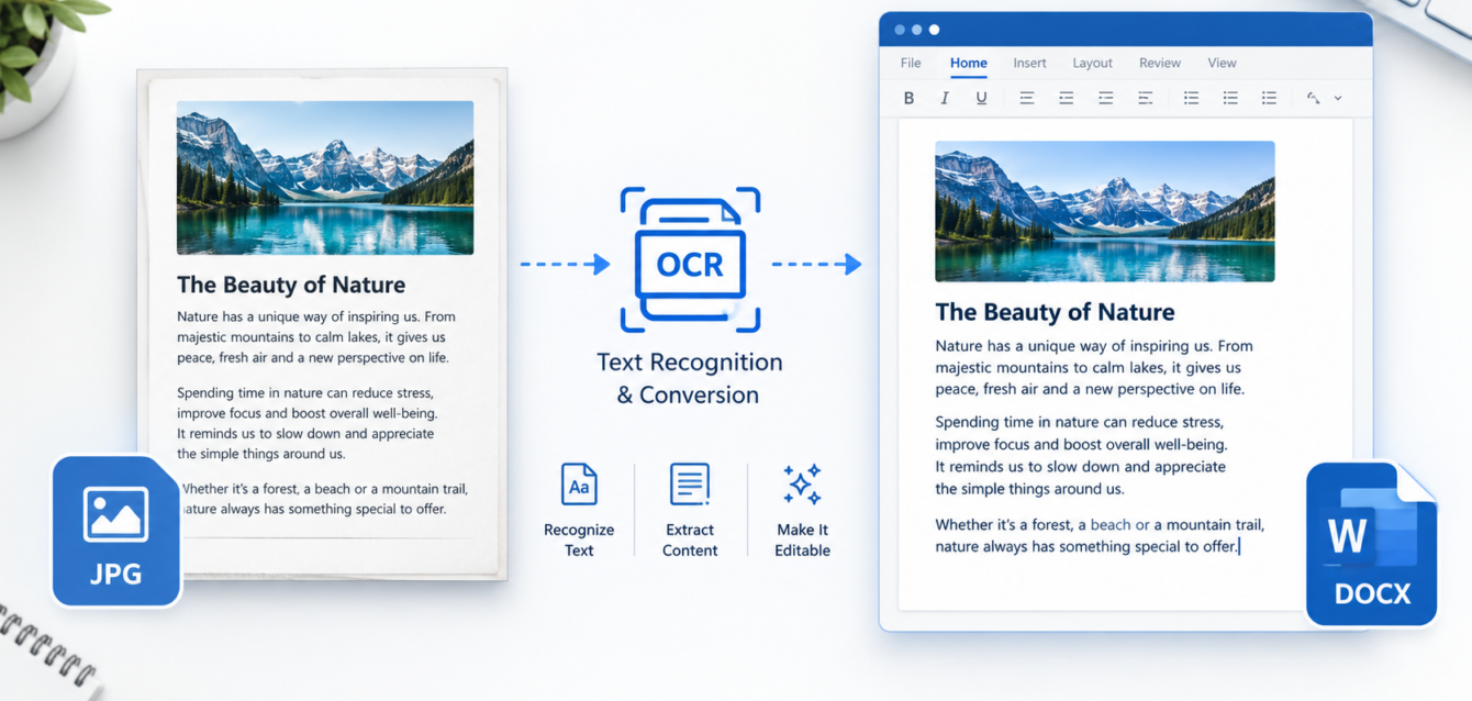 JPG to Editable Word conversion using OCR text recognition